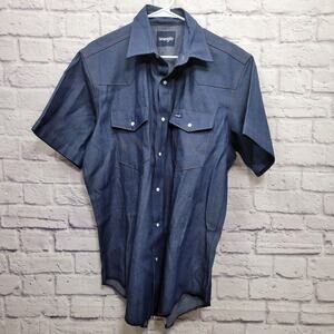 Wrangler Heavy‎ Denim Pearl Snap Shirt Size L Western Workwear Retro Starched